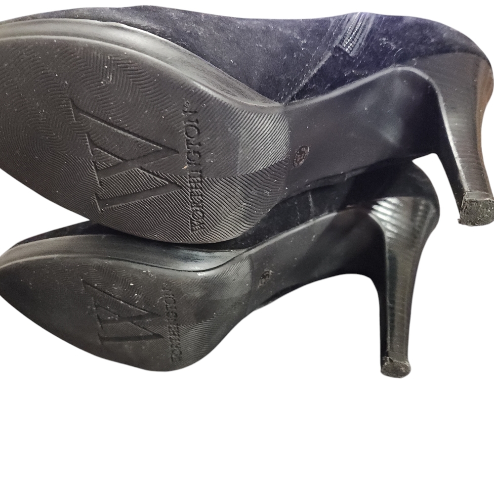 Calf boots with heels,zip sides, buckle decor 81/2 Medium velour - Picture 6 of 12